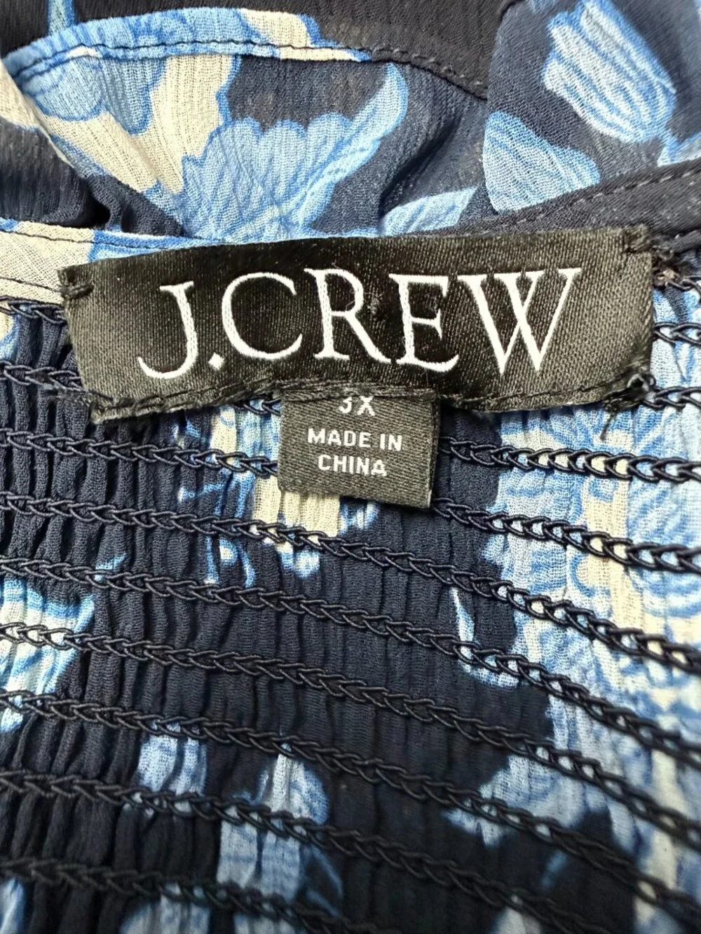 J Crew 3X Smocked Ruffle Neck Chiffon Popover Top Midnight Blue Floral Blouse - Picture 9 of 14